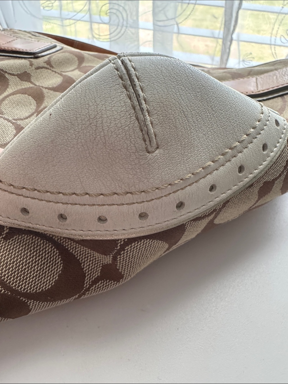 Coach Brown Signature Canvas Shoulder Bag with Tan and Cream Leather Accents - Picture 6 of 17